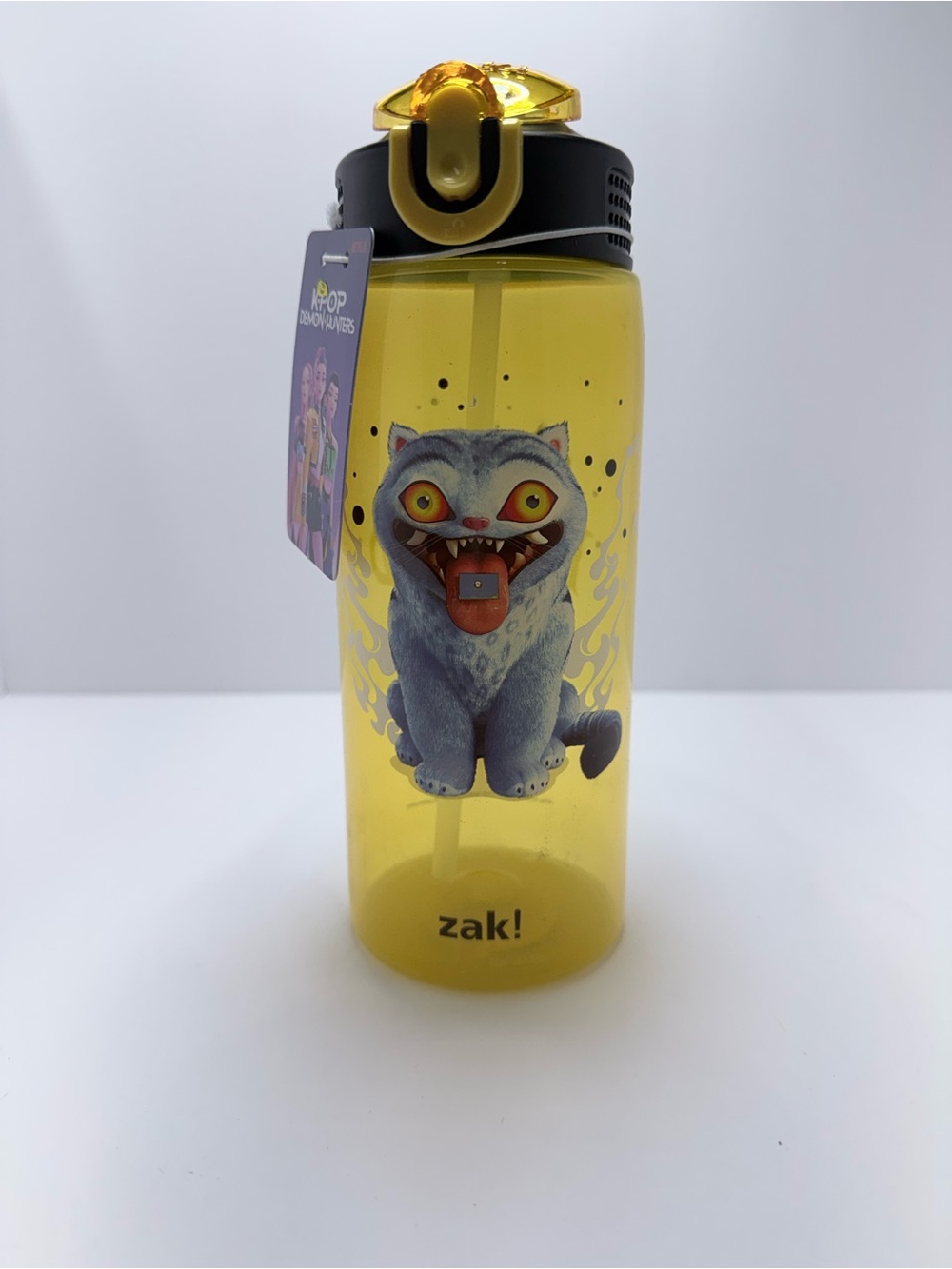 zak! Yellow Kids Water Bottle with Playful Cat Illustration